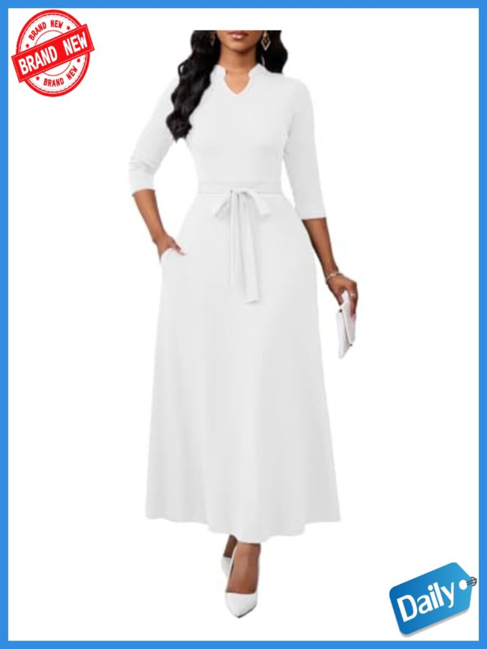 Maxi Dress for Women Semi Formal Long Dress 3/4 Sleeve A-line Church Dress with